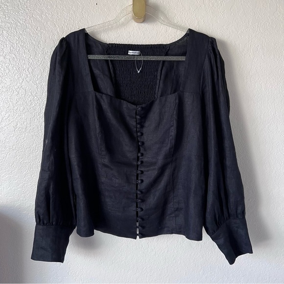 NEW Reformation MICAH CROPPED SMOCKED LINEN TOP size 16 - Picture 10 of 11